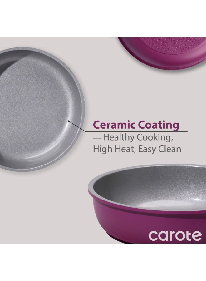 Carote 3-Piece Ceramic Frying Pan Set, 8" & 10" Nonstick Fry Pans with Removable Handle, PFAS-Free Healthy Cooking, Full-Spray Base, All-Stovetop Compatible Skillet Set, Dishwasher Safe (Purple) - Image 4